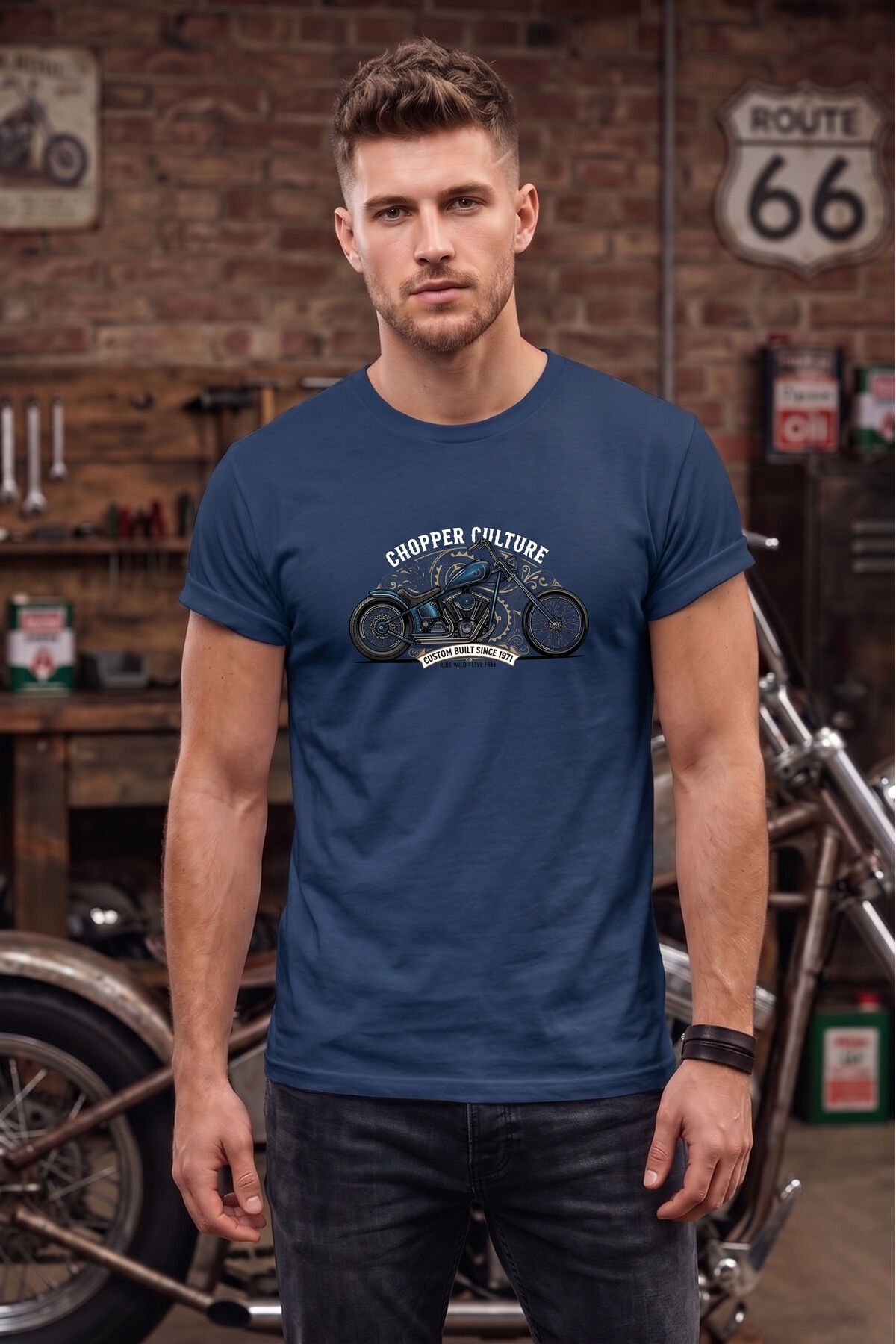 Chopper Culture Custom Built Motorcu Özel Tasarım Siyah Unisex Tişört T-shirt Lacivert - L