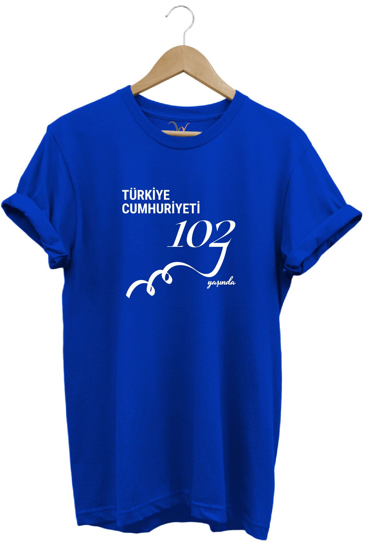 29 Ekim 102. Yıl Tasarım Baskılı %100 Pamuk Regular Fit Bisiklet Yaka Unisex T-Shirt Mavi - XL
