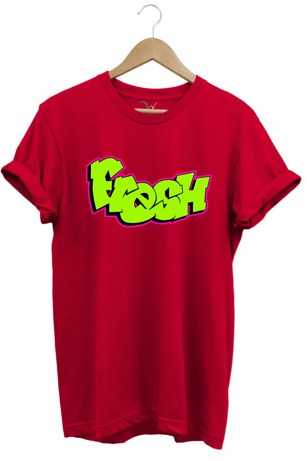 Fresh Graffiti Neon Yazı Baskılı %100 Pamuk Unisex Regular Fit T-Shirt Kırmızı - XL