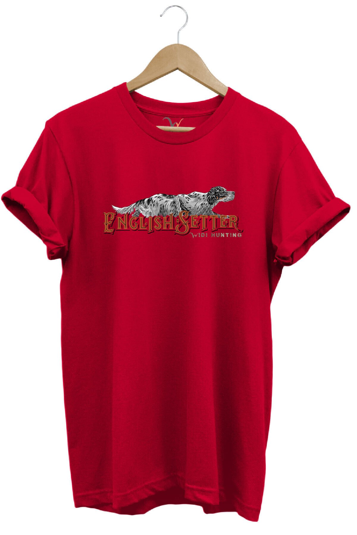 English Setter Av Köpeği Tasarımlı %100 Pamuk Unisex Regular Fit T-Shirt Kırmızı - 3XL