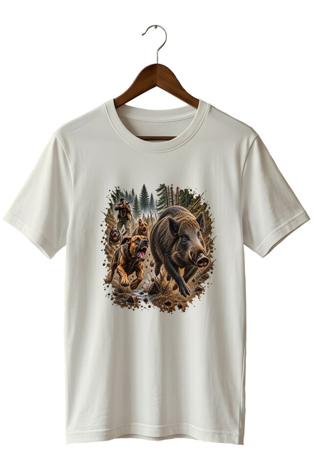 Widi Collection Yaban Domuzu Avı Av Köpekleri Baskılı Unisex T-Shirt – Avcılık Doğa Outdoor Temalı Tişört