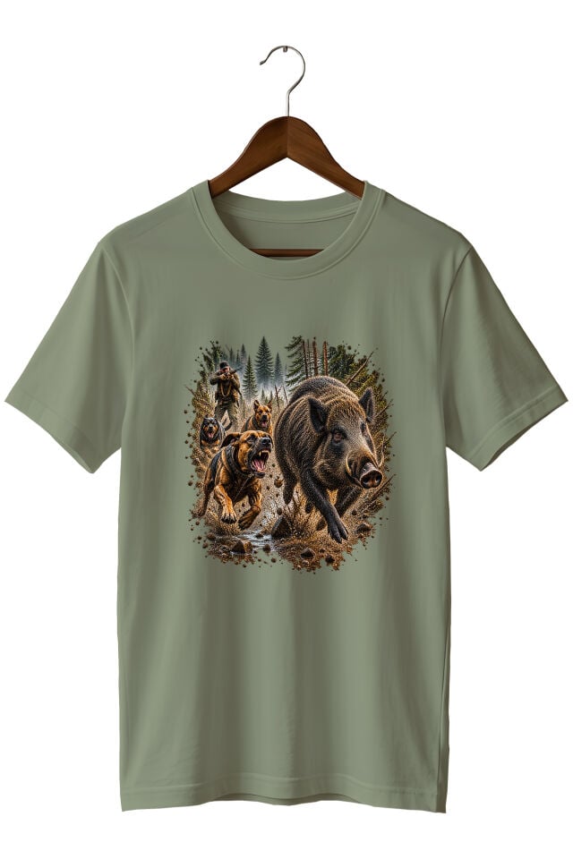 Widi Collection Yaban Domuzu Avı Av Köpekleri Baskılı Unisex T-Shirt – Avcılık Doğa Outdoor Temalı Tişört