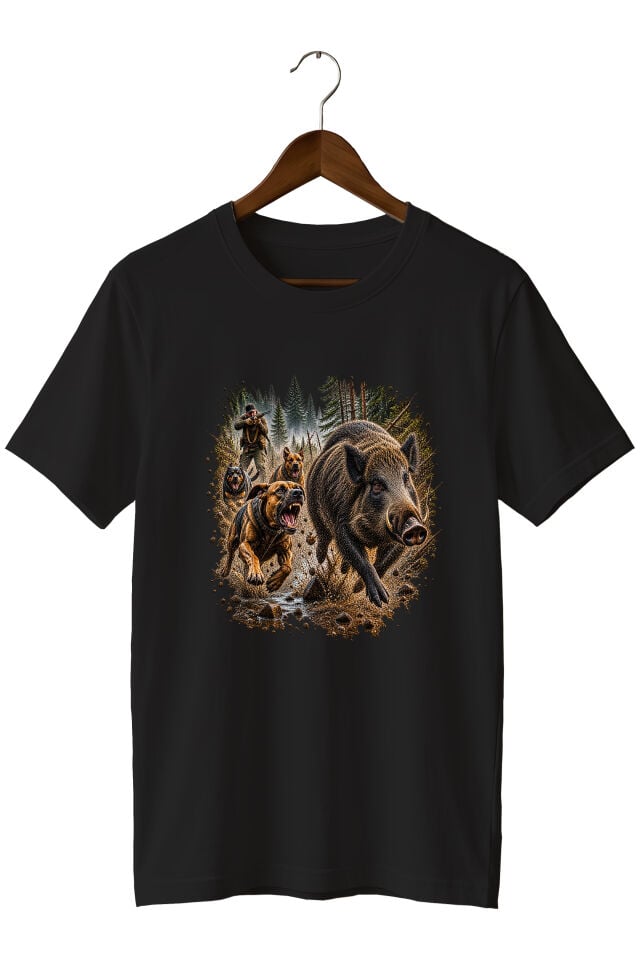Widi Collection Yaban Domuzu Avı Av Köpekleri Baskılı Unisex T-Shirt – Avcılık Doğa Outdoor Temalı Tişört
