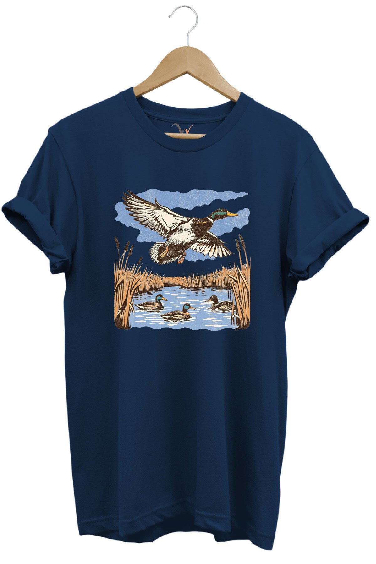 Hunting Avcılık Ördek Avı Sazlık Göl Baskılı %100 Pamuk Regular Fit Unisex T-Shirt Lacivert - S