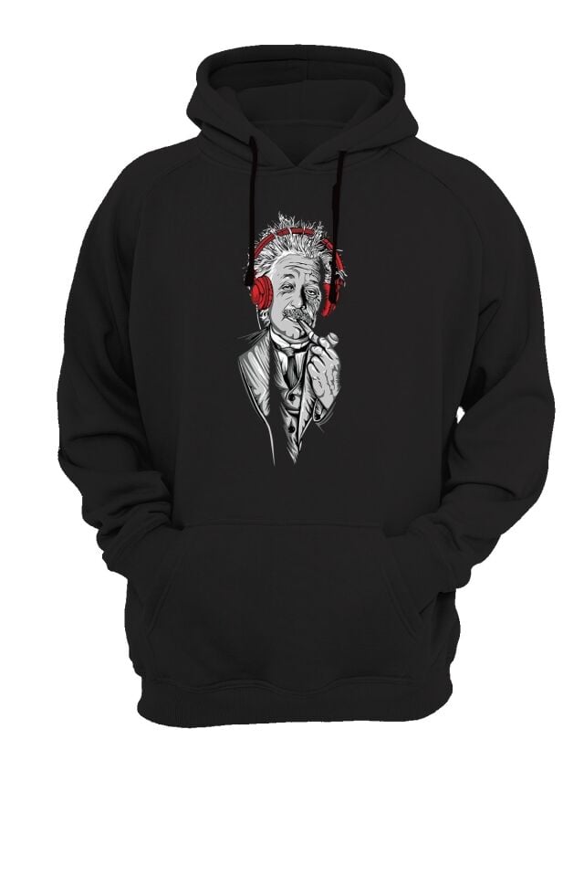 Einstein Baskılı Siyah Sweatshirt