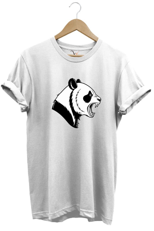 Kızgın Kükreyen Panda Baskılı %100 Pamuk Bisiklet Yaka Regular Fit Mavi T-shirt Beyaz - S