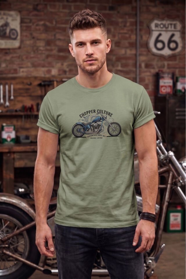 Chopper Culture Custom Built Motorcu Özel Tasarım Siyah Unisex Tişört T-shirt Haki - XL
