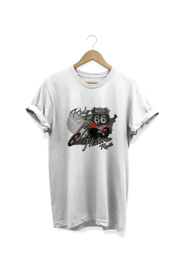 Route 66 Baskılı Beyaz T-shirt