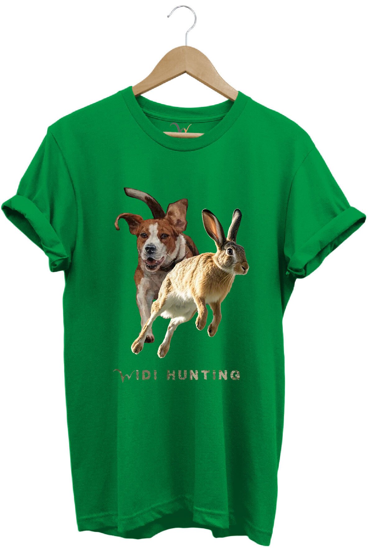 Avcılık Hunting Tavşan Avı ve Av Köpeği Tasarım Baskılı %100 Pamuk Regular Fit Unisex T-Shirt Yeşil - S