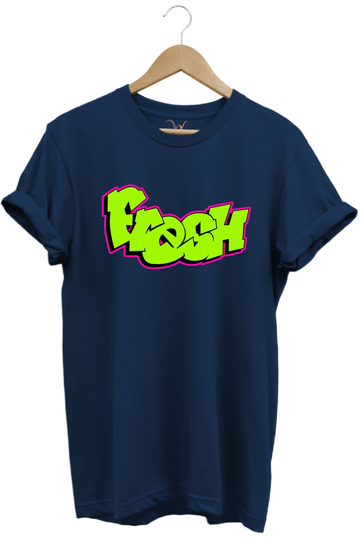 Fresh Graffiti Neon Yazı Baskılı %100 Pamuk Unisex Regular Fit T-Shirt Lacivert - 3XL