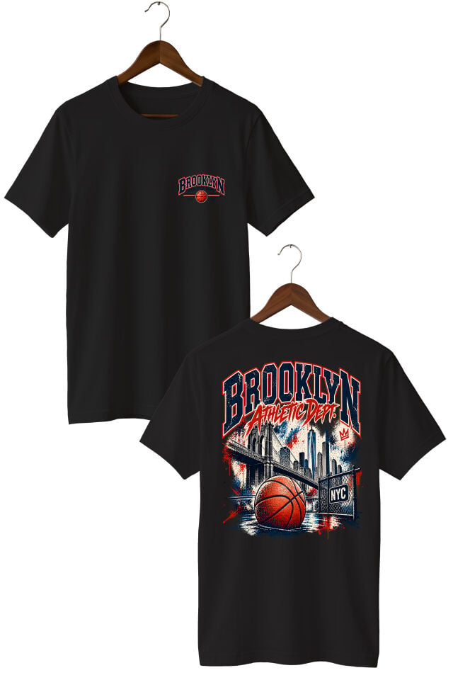 Brooklyn Basketbol Ön Arka Baskılı Oversize Unisex T-Shirt – Vintage Streetwear