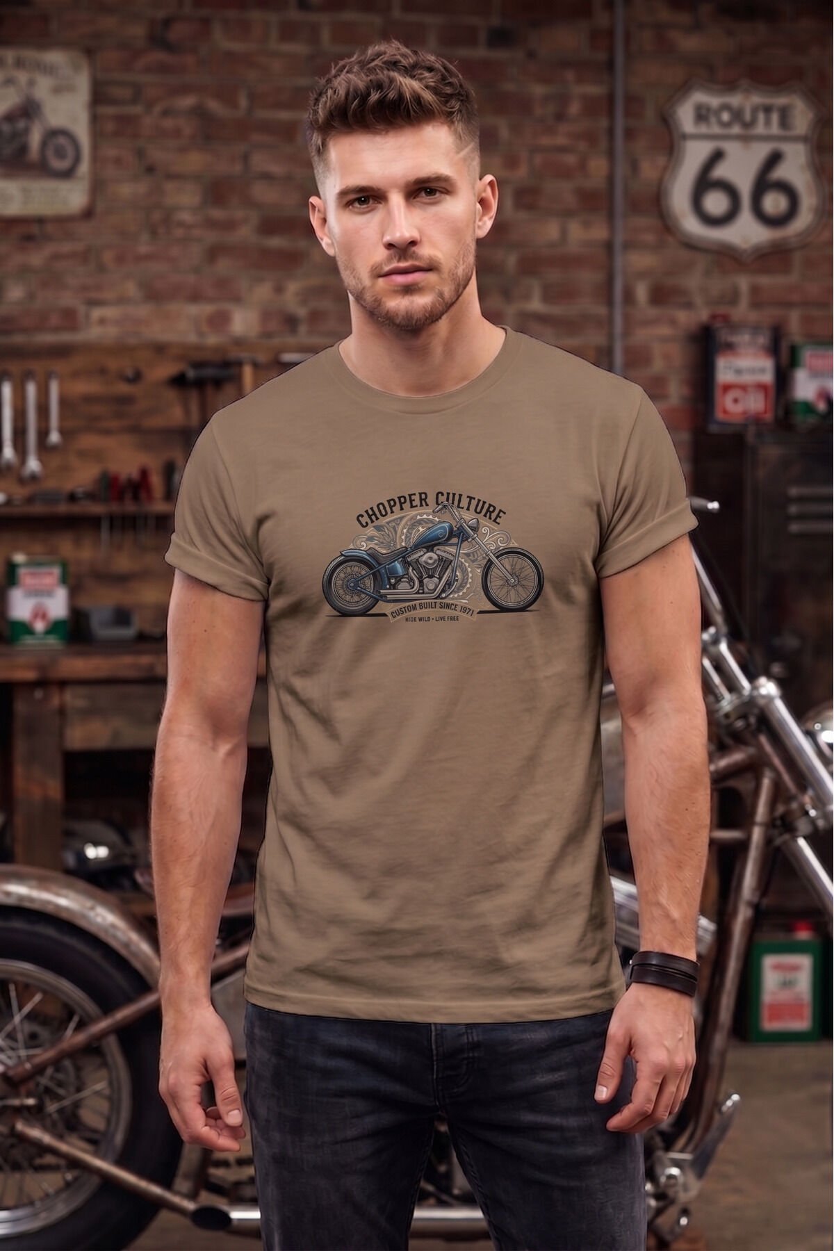 Chopper Culture Custom Built Motorcu Özel Tasarım Siyah Unisex Tişört T-shirt Kahverengi - L