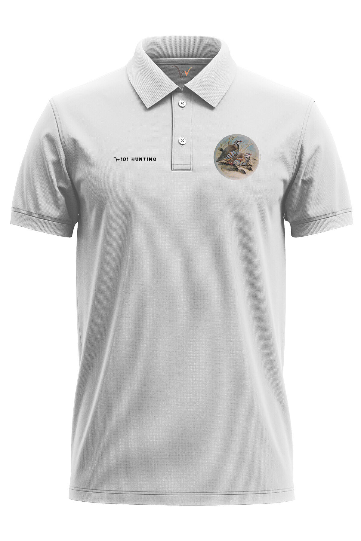 Avcılık Widi Hunting Keklik Kuşu Baskılı %100 Pamuk Regular Fit Polo Lacivert T-shirt Beyaz - 2XL