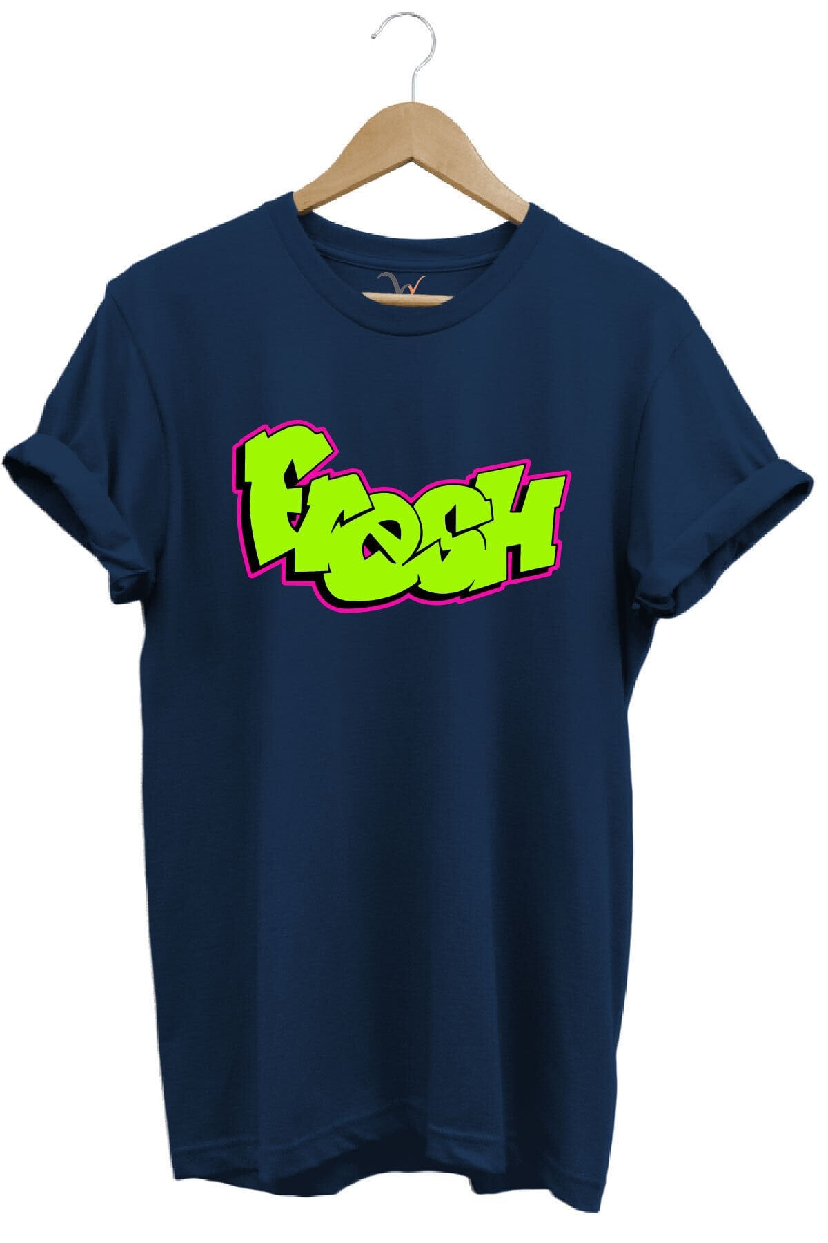 Fresh Graffiti Neon Yazı Baskılı %100 Pamuk Unisex Regular Fit T-Shirt Lacivert - S