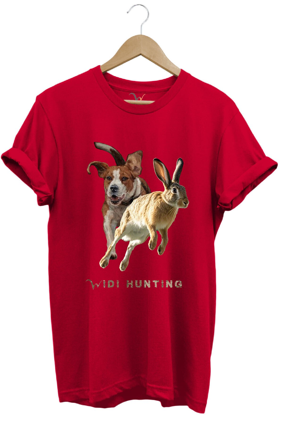 Avcılık Hunting Tavşan Avı ve Av Köpeği Tasarım Baskılı %100 Pamuk Regular Fit Unisex T-Shirt Kırmızı - S