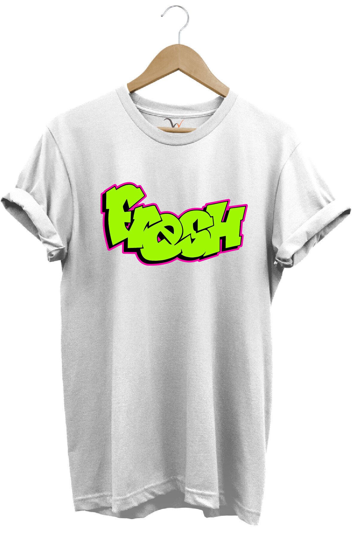 Fresh Graffiti Neon Yazı Baskılı %100 Pamuk Unisex Regular Fit T-Shirt Beyaz - 3XL