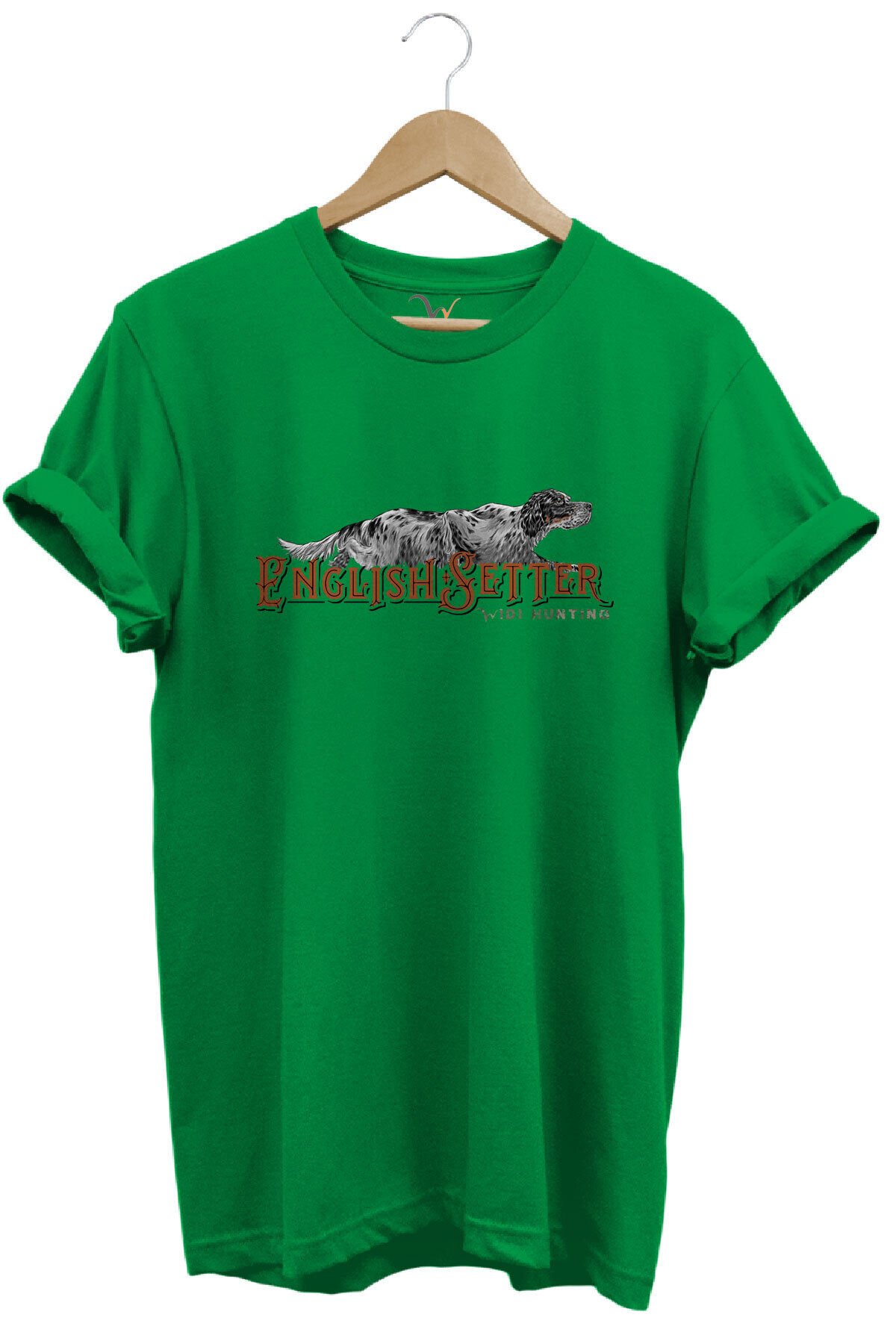 English Setter Av Köpeği Tasarımlı %100 Pamuk Unisex Regular Fit T-Shirt Yeşil - S