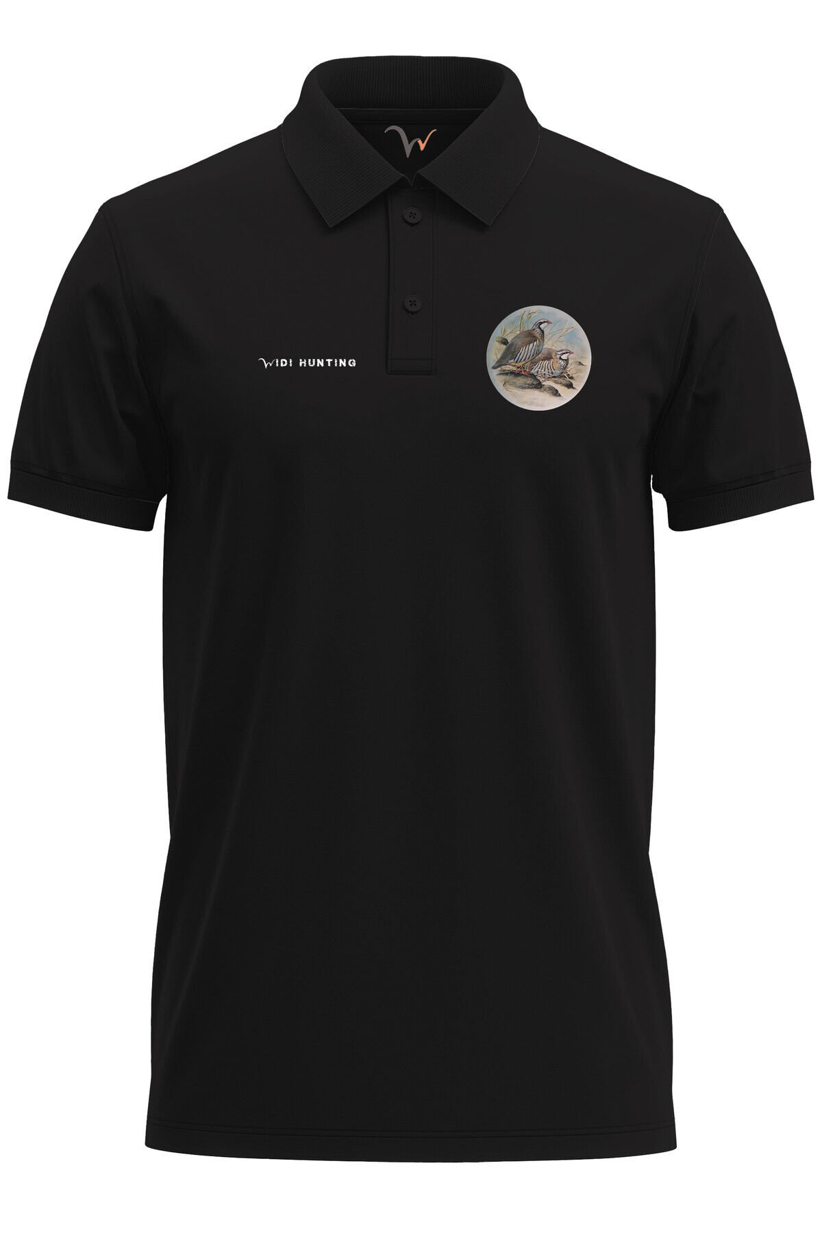 Avcılık Widi Hunting Keklik Kuşu Baskılı %100 Pamuk Regular Fit Polo Lacivert T-shirt Siyah - S