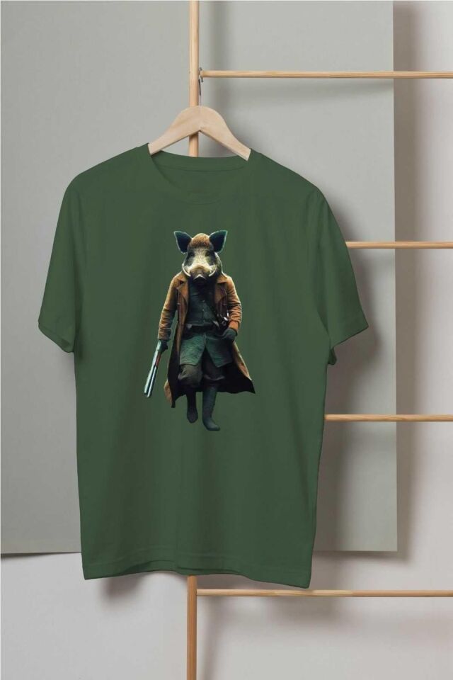 Widi Hunting Pig Baskılı T-Shirt Siyah S