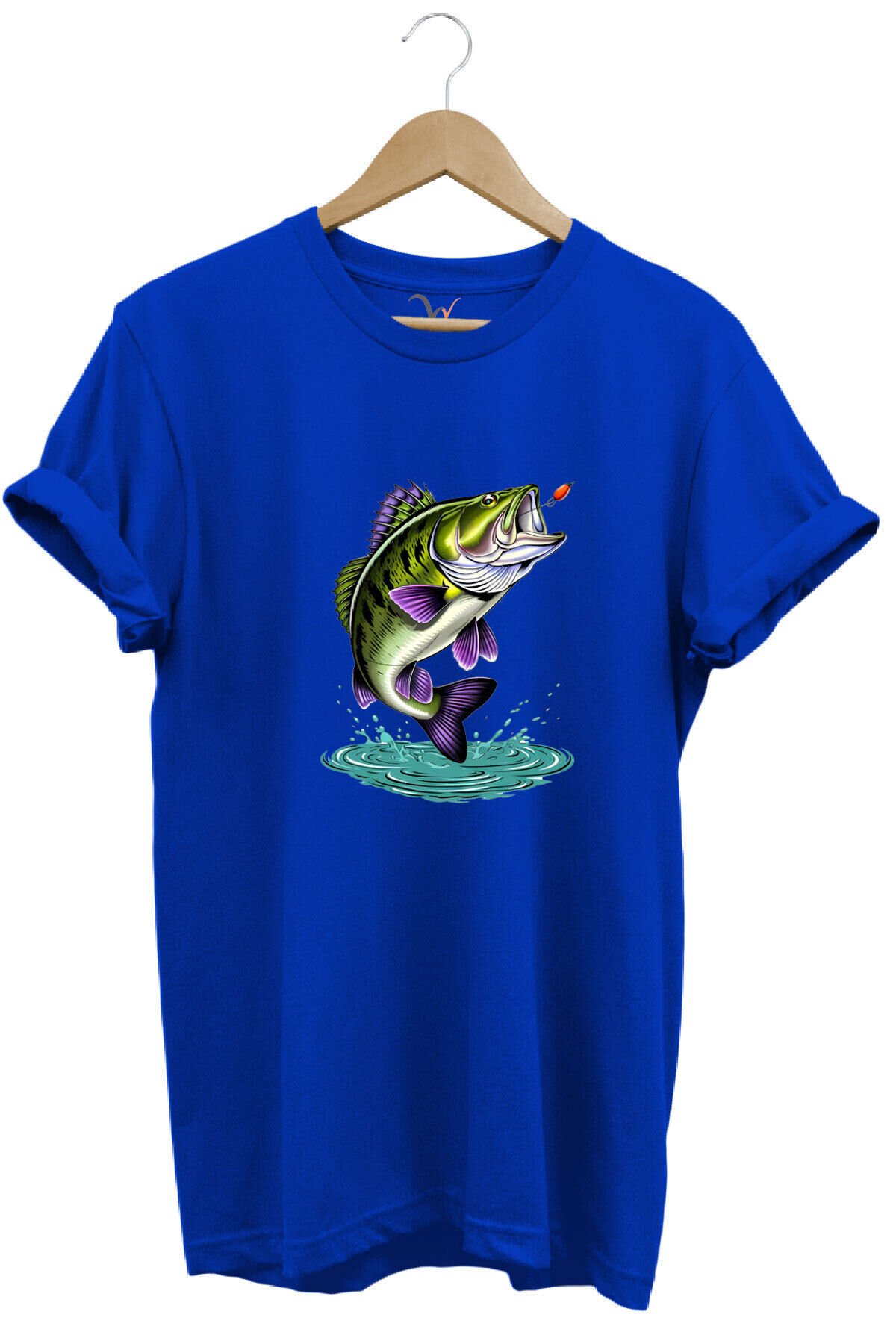 Fishing Balıkçılık Levrek Balığı Baskılı Avcı %100 Pamuk Regular Fit Unisex T-Shirt Mavi - XL