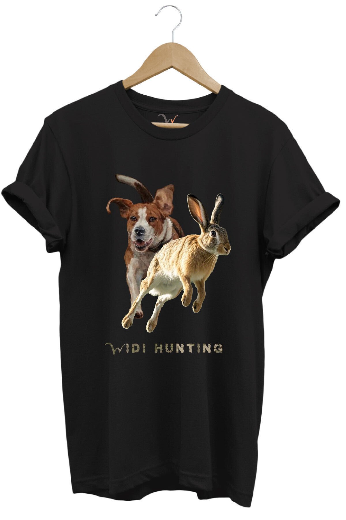 Avcılık Hunting Tavşan Avı ve Av Köpeği Tasarım Baskılı %100 Pamuk Regular Fit Unisex T-Shirt Siyah - 2XL