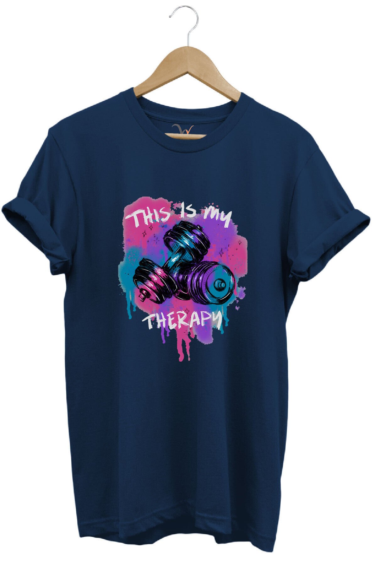 This is my therapy Gym Sporcu Fitness Dambıl Baskılı %100 Pamuk Regular Fit Bisiklet Yaka T-shirt Lacivert - XL