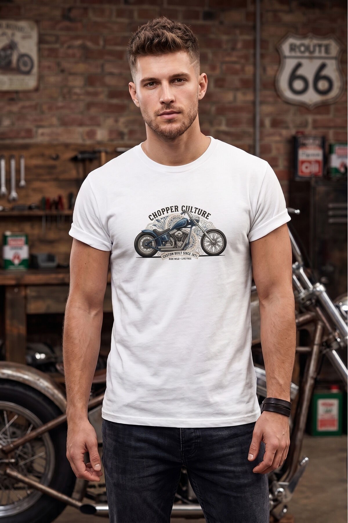 Chopper Culture Custom Built Motorcu Özel Tasarım Siyah Unisex Tişört T-shirt Beyaz - M