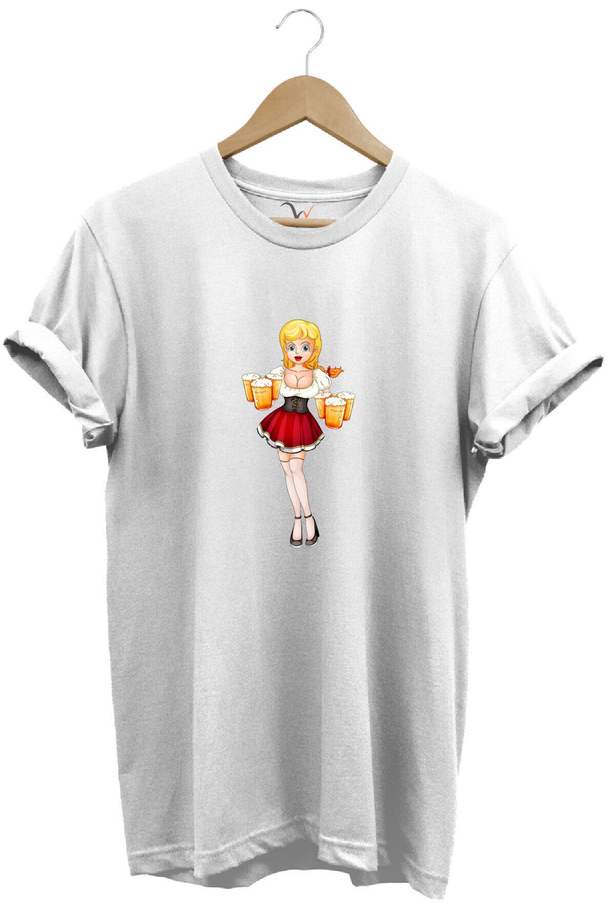 Barmen Kız Baskılı %100 Pamuk Regular Fit Bisiklet Yaka Mavi T-shirt Beyaz - L