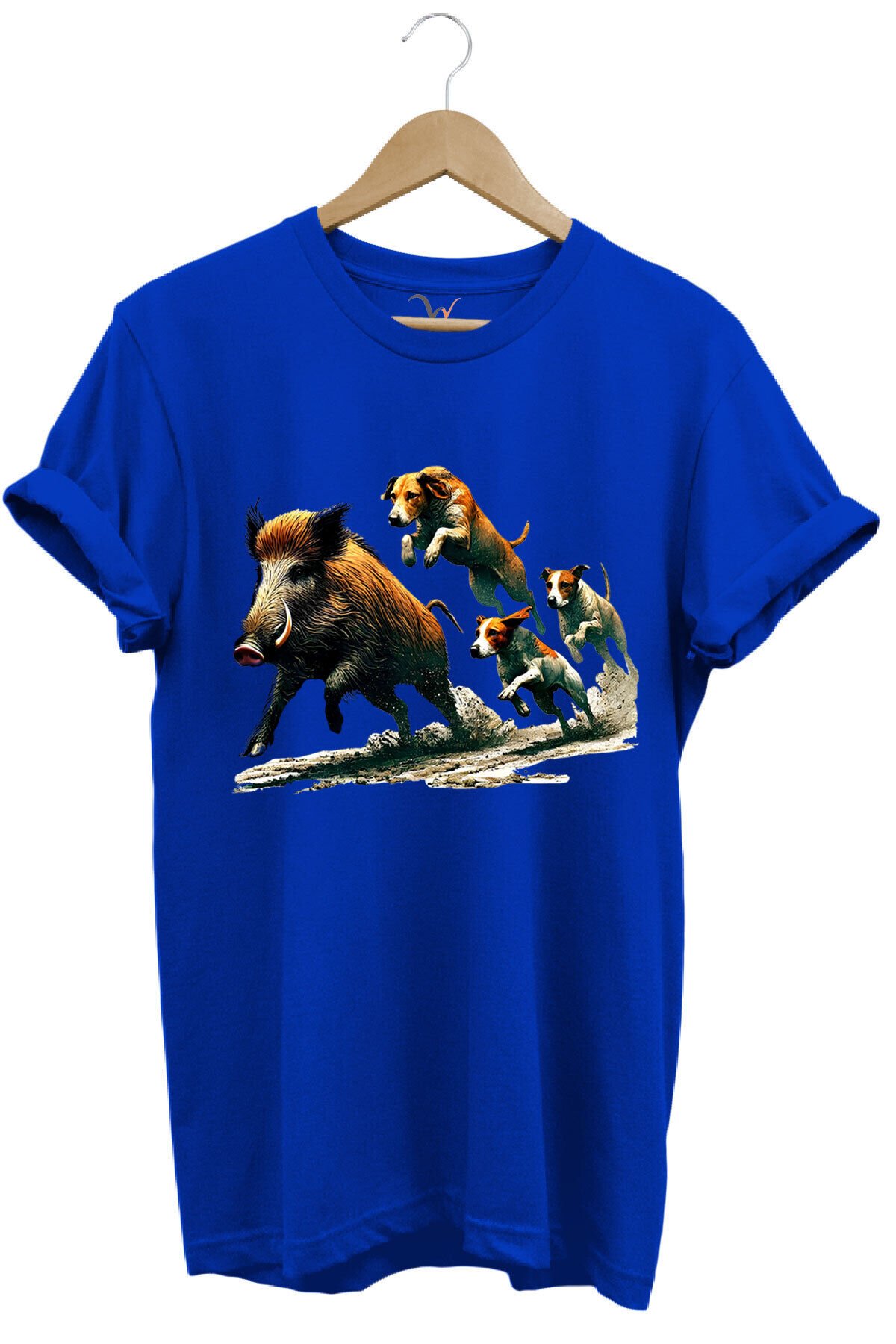 Avcılık Hunter Domuz Avı Ve Av Köpekleri Baskılı Regular Fit %100 Pamuk Gri T-shirt Saks Mavi - M
