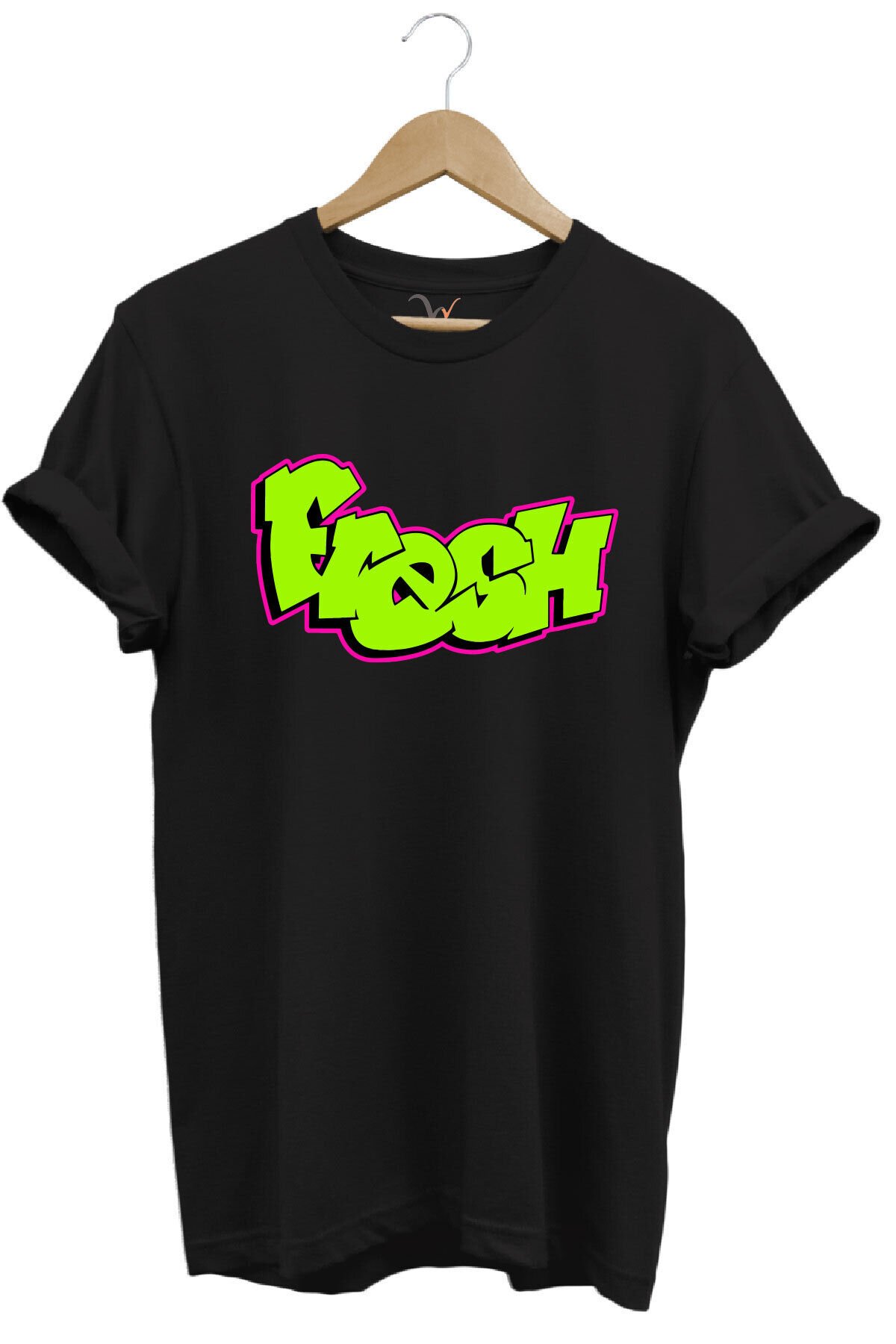 Fresh Graffiti Neon Yazı Baskılı %100 Pamuk Unisex Regular Fit T-Shirt Siyah - 3XL