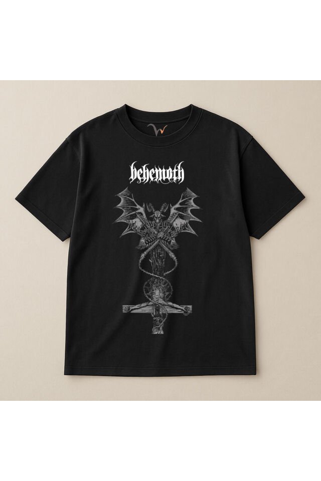 Behemoth Streetwear Baskılı %100 Pamuk Oversize Bisiklet Yaka Unisex T-Shirt Siyah - 3XL