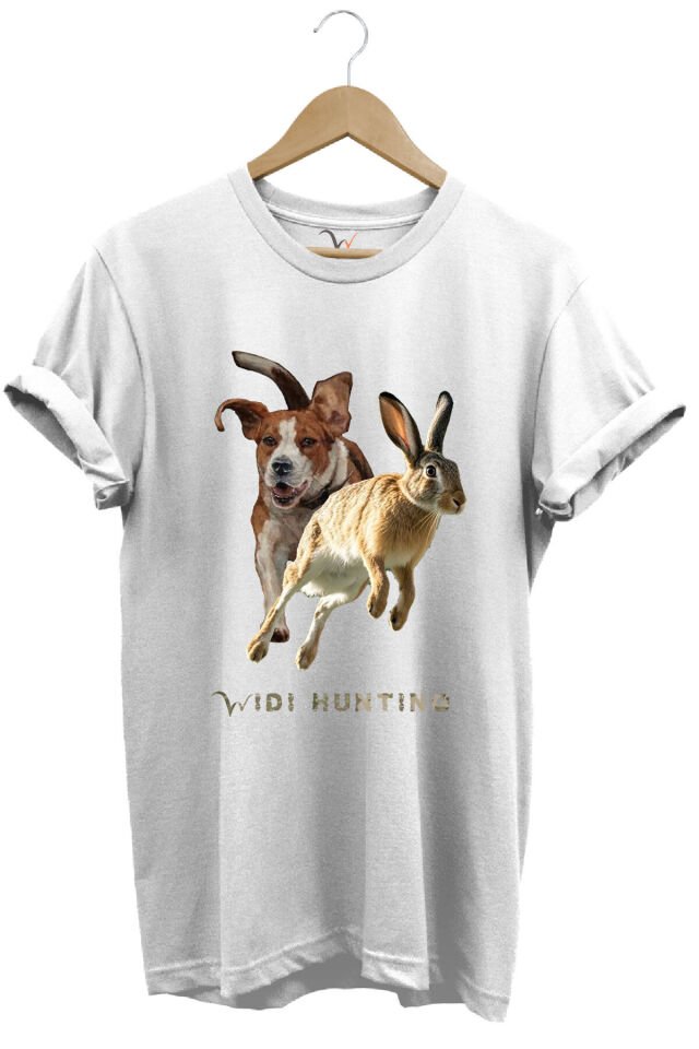 Avcılık Hunting Tavşan Avı ve Av Köpeği Tasarım Baskılı %100 Pamuk Regular Fit Unisex T-Shirt Beyaz - XL