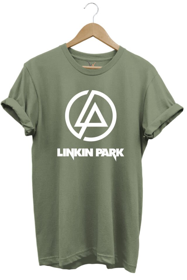 Rock Metal Müzik Grubu Linkin Park Baskılı %100 Pamuk Basic Regular Fit Bisiklet Yaka T-shirt Haki - 2XL