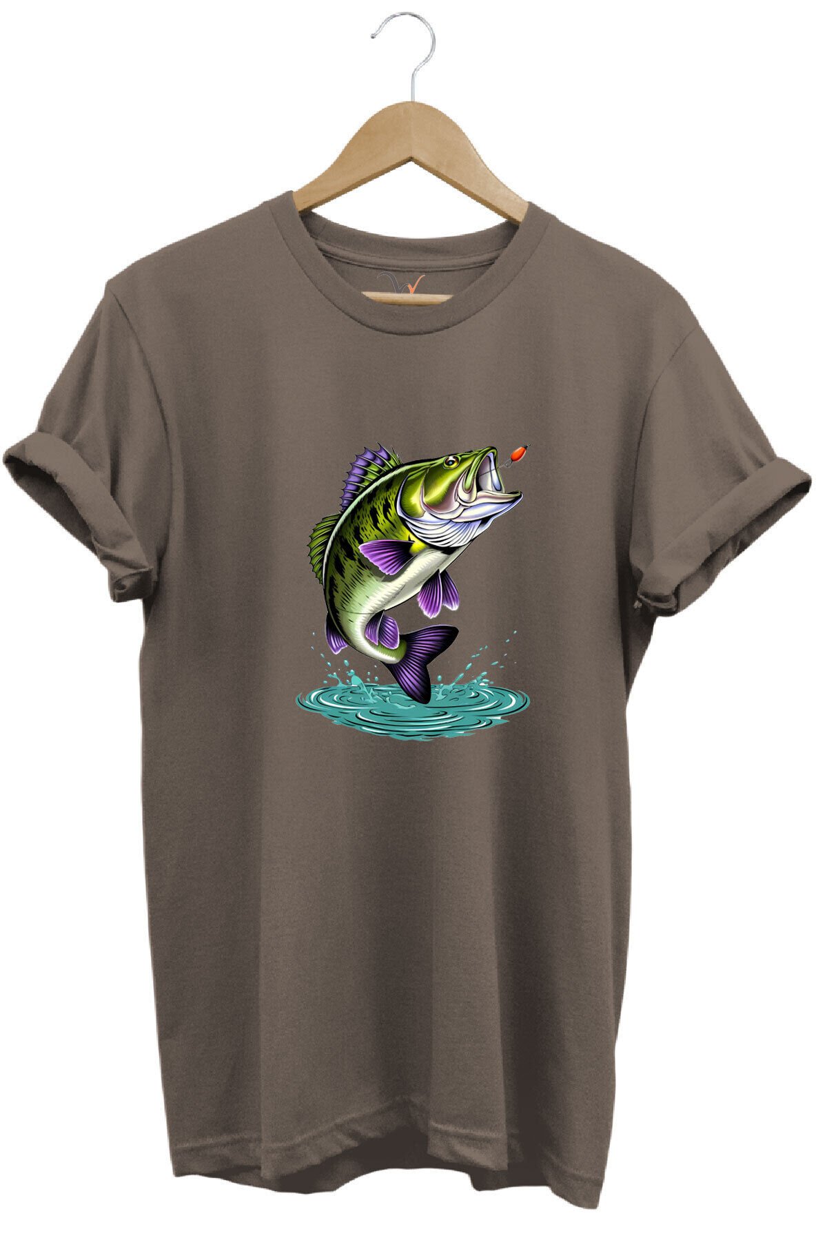 Fishing Balıkçılık Levrek Balığı Baskılı Avcı %100 Pamuk Regular Fit Unisex T-Shirt Kahverengi - L
