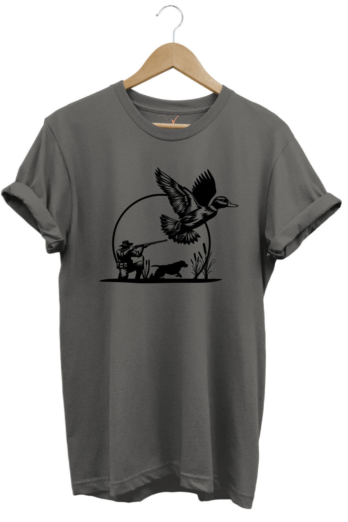 Hunting Avcılık Ve Avcı Baskılı %100 Pamuk Regular Fit Bisiklet Yaka Haki T-shirt Gri - 2XL