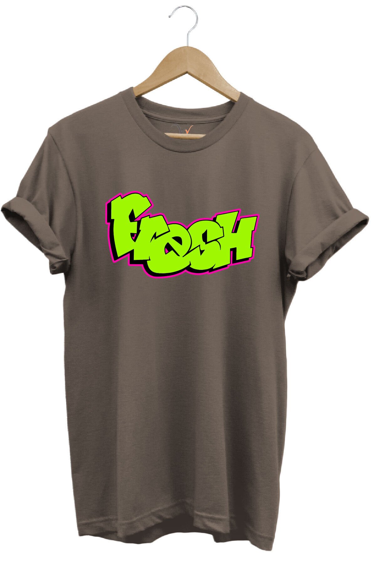 Fresh Graffiti Neon Yazı Baskılı %100 Pamuk Unisex Regular Fit T-Shirt Kahverengi - XL
