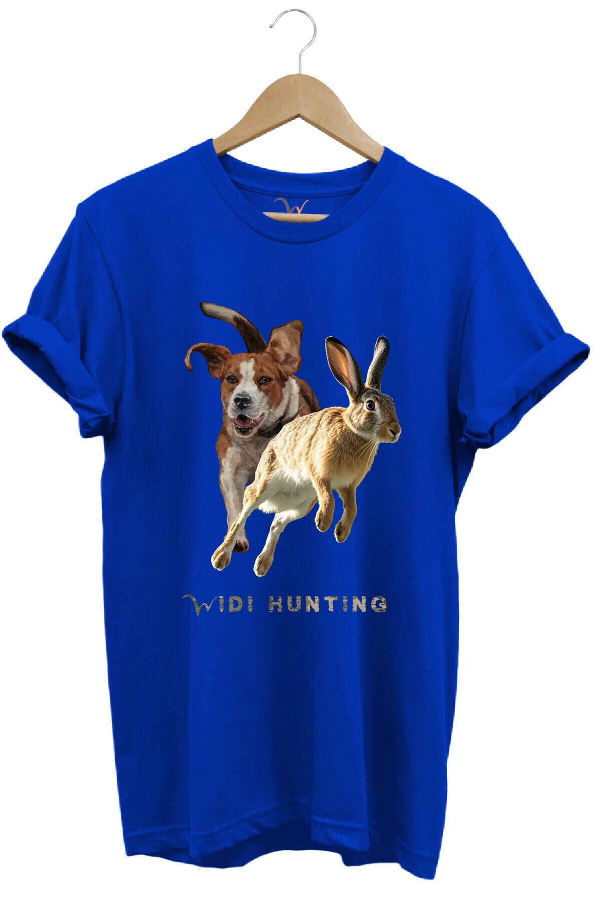 Avcılık Hunting Tavşan Avı ve Av Köpeği Tasarım Baskılı %100 Pamuk Regular Fit Unisex T-Shirt Mavi - 2XL