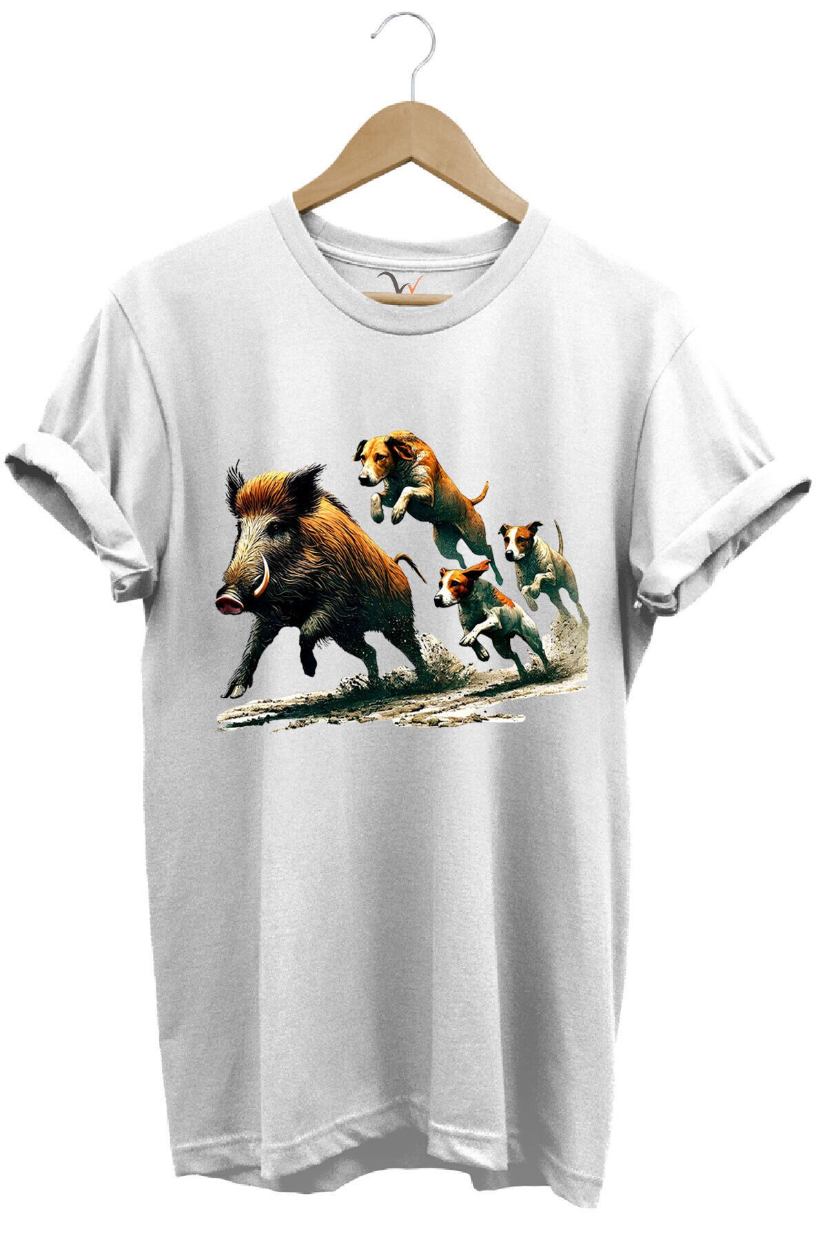 Avcılık Hunter Domuz Avı Ve Av Köpekleri Baskılı Regular Fit %100 Pamuk Gri T-shirt Beyaz - 13-14 Yaş