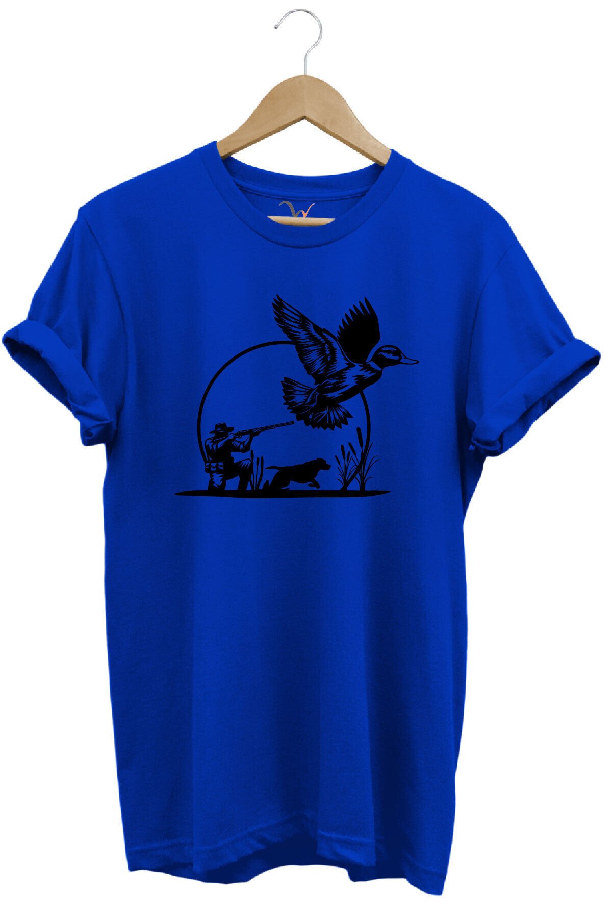 Hunting Avcılık Ve Avcı Baskılı %100 Pamuk Regular Fit Bisiklet Yaka Haki T-shirt Mavi - S