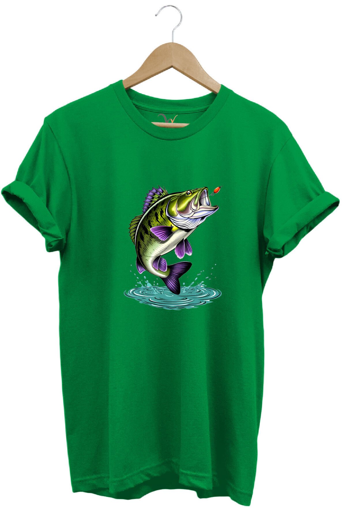 Fishing Balıkçılık Levrek Balığı Baskılı Avcı %100 Pamuk Regular Fit Unisex T-Shirt Yeşil - L