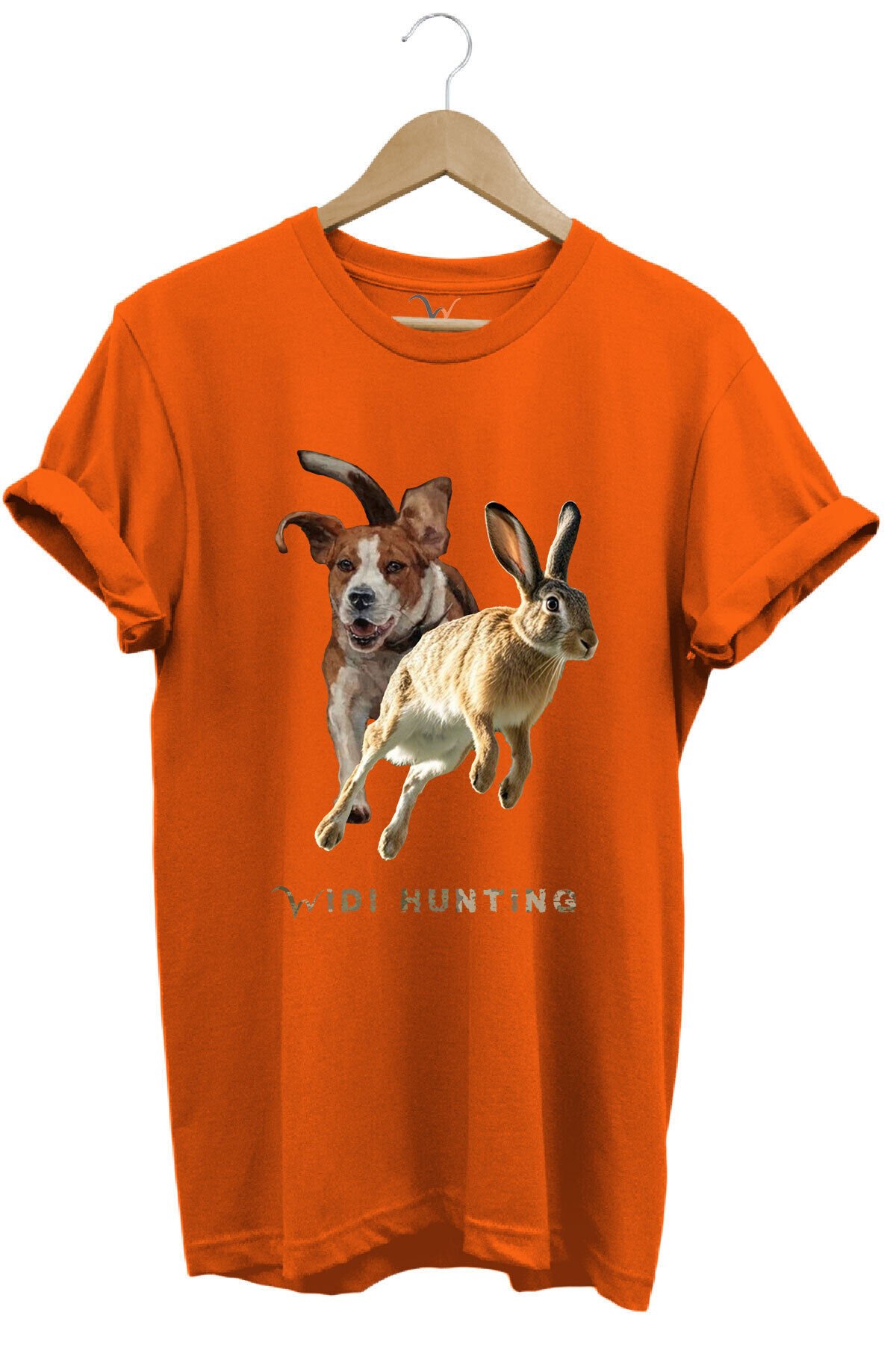 Avcılık Hunting Tavşan Avı ve Av Köpeği Tasarım Baskılı %100 Pamuk Regular Fit Unisex T-Shirt Turuncu - M