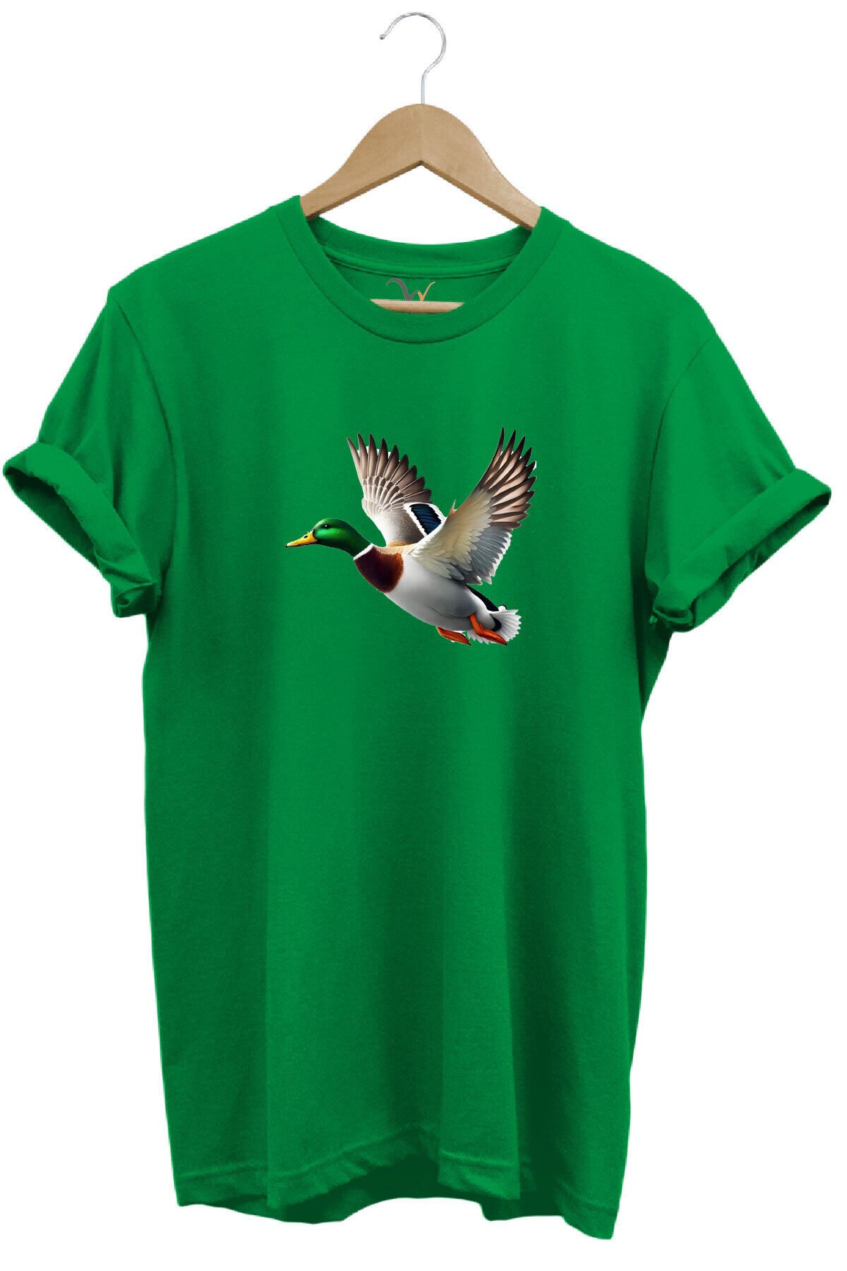 Avcılık Hunting Ördek Avı Yeşilbaş Baskılı %100 Pamuk Unisex Regular Fit T-Shirt Yeşil - 2XL