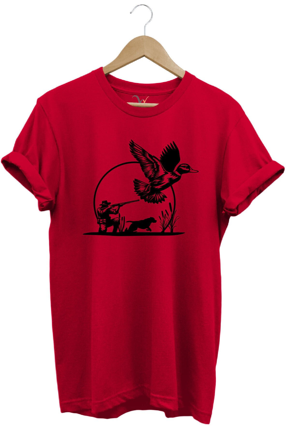 Hunting Avcılık Ve Avcı Baskılı %100 Pamuk Regular Fit Bisiklet Yaka Haki T-shirt Kırmızı - 2XL