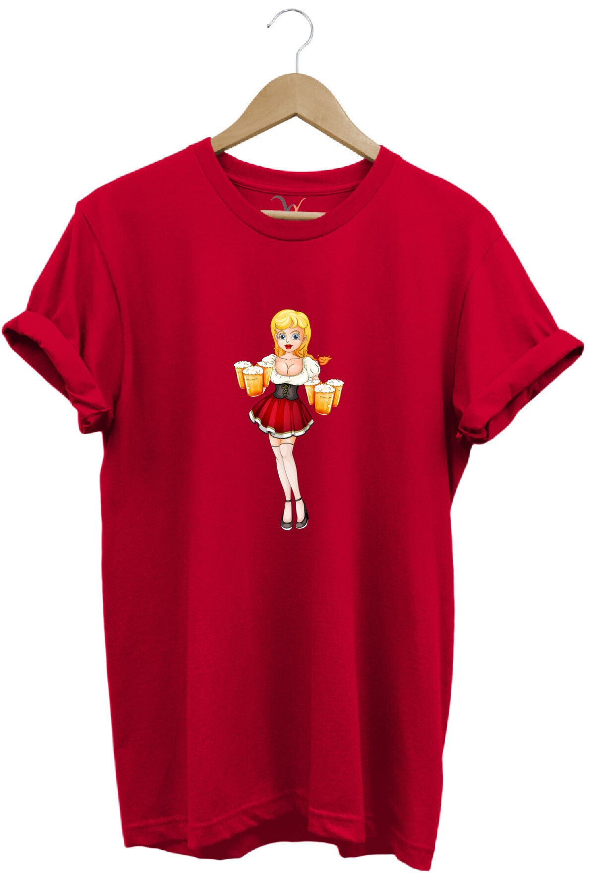 Barmen Kız Baskılı %100 Pamuk Regular Fit Bisiklet Yaka Mavi T-shirt Kırmızı - 2XL