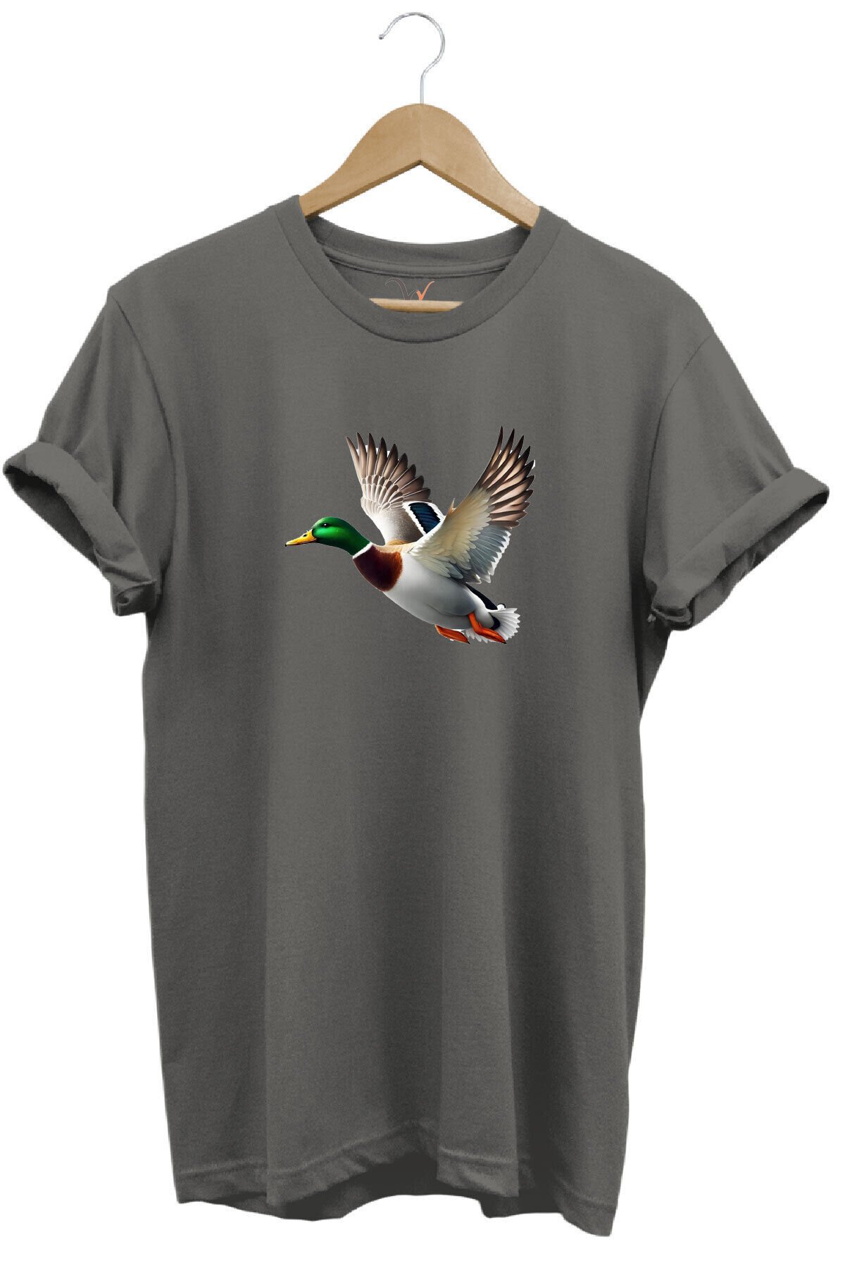 Avcılık Hunting Ördek Avı Yeşilbaş Baskılı %100 Pamuk Unisex Regular Fit T-Shirt Gri - XL