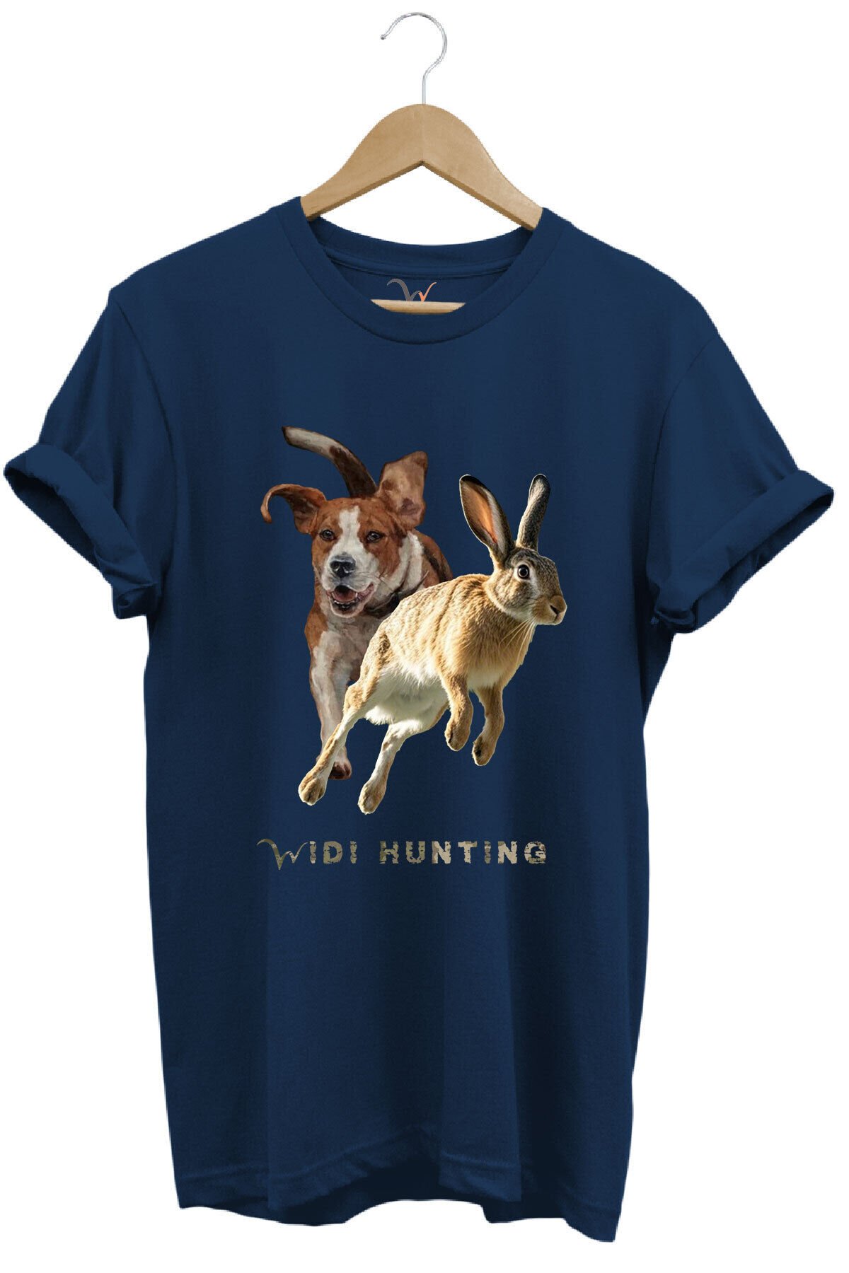 Avcılık Hunting Tavşan Avı ve Av Köpeği Tasarım Baskılı %100 Pamuk Regular Fit Unisex T-Shirt Lacivert - M