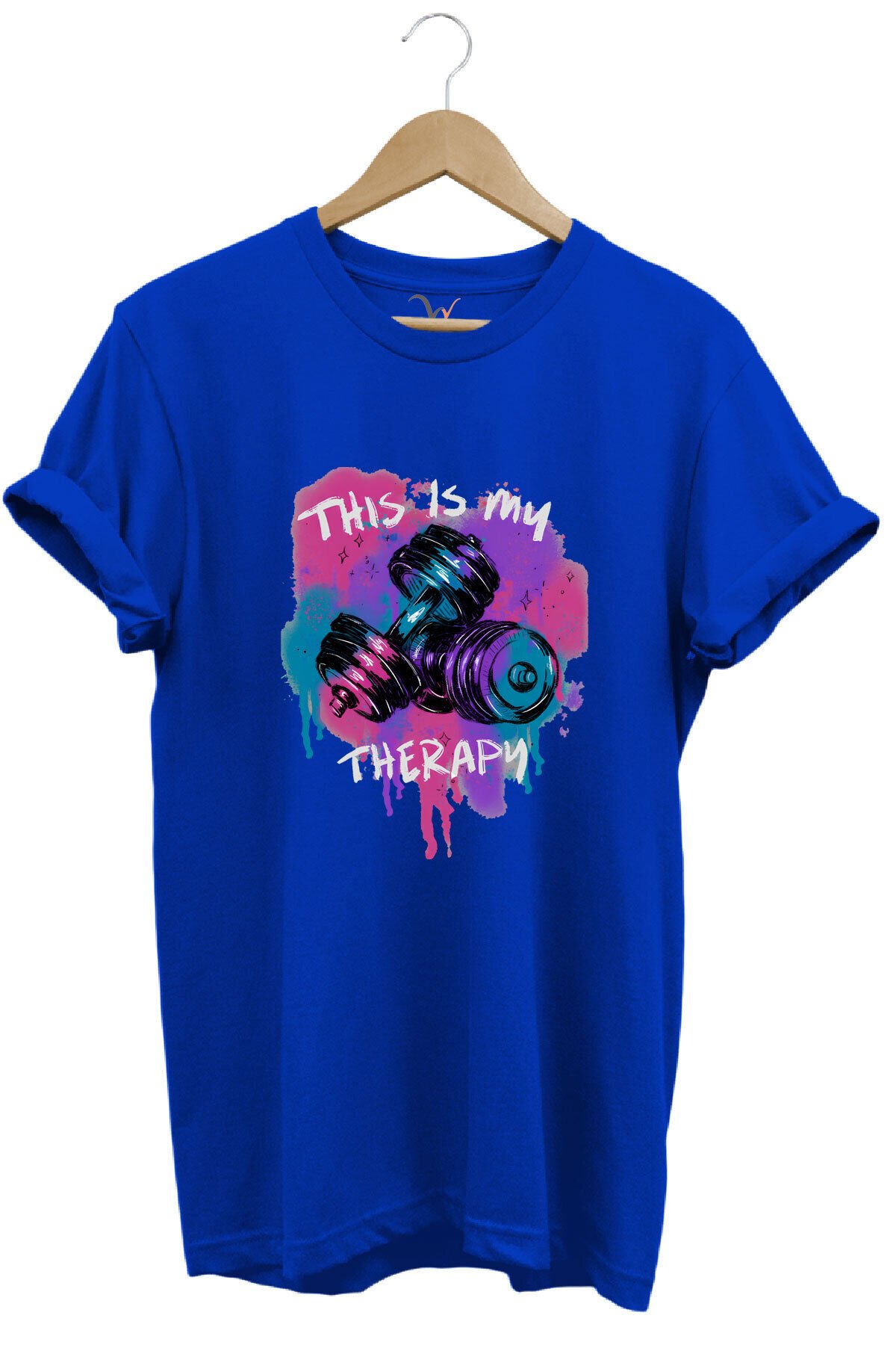 This is my therapy Gym Sporcu Fitness Dambıl Baskılı %100 Pamuk Regular Fit Bisiklet Yaka T-shirt Mavi - M
