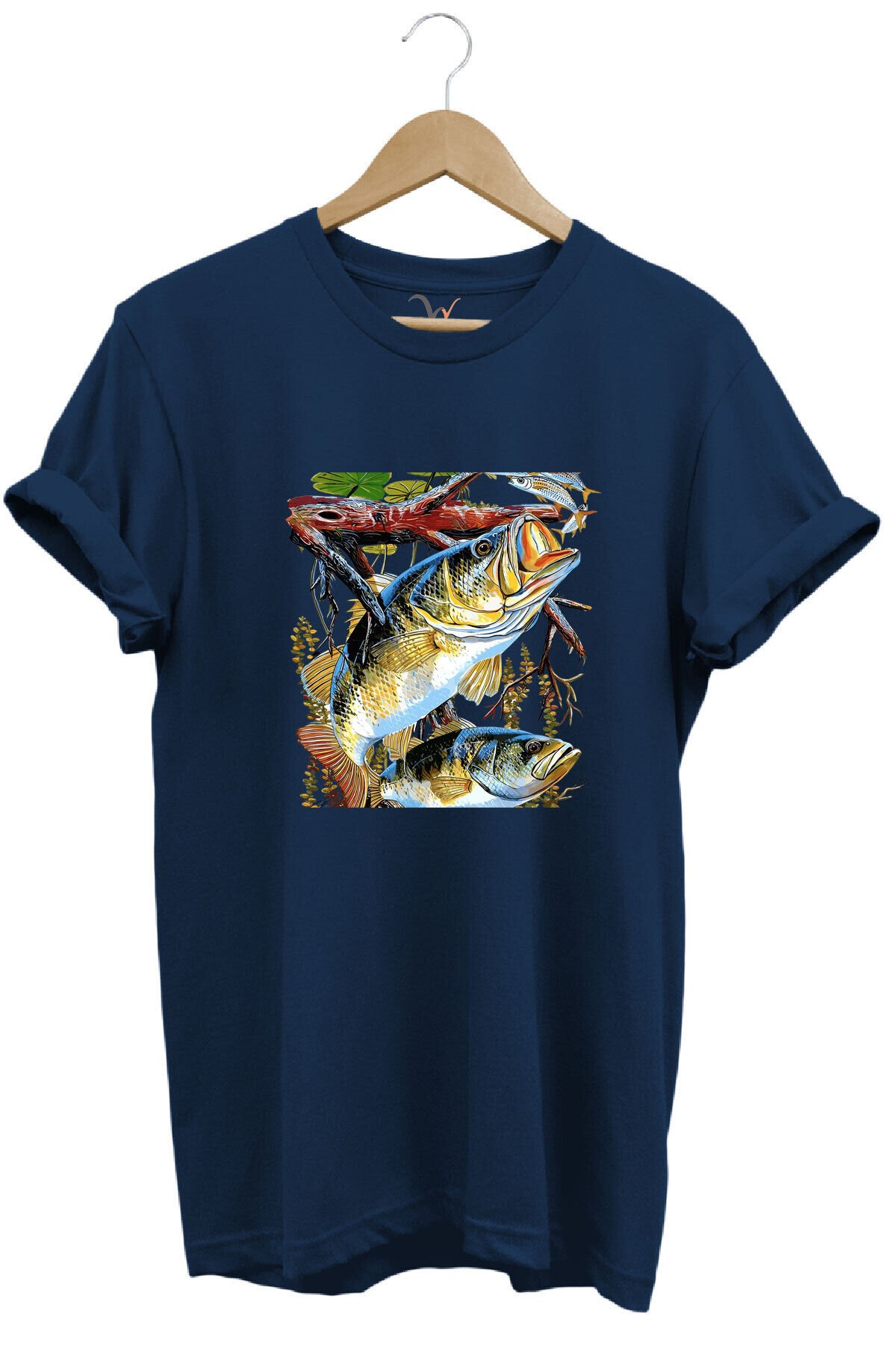 Balıkçılık Avcılık Olta ile Balık Tutmak Sazlık Alabalık Levrek Baskılı Pamuk Regular Fit T-Shirt Lacivert - XL