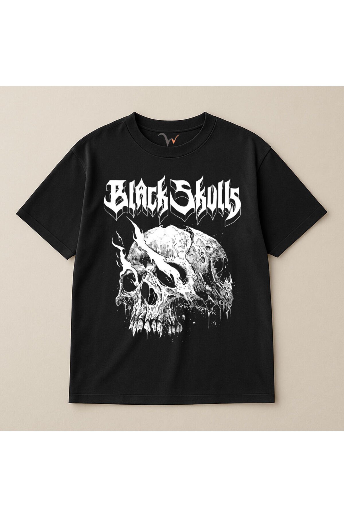 Black Skulls Kurukafa Görselli Streetwear Tasarımlı %100 Pamuk Oversize Bisiklet Yaka Unisex T-Shirt Siyah - XL
