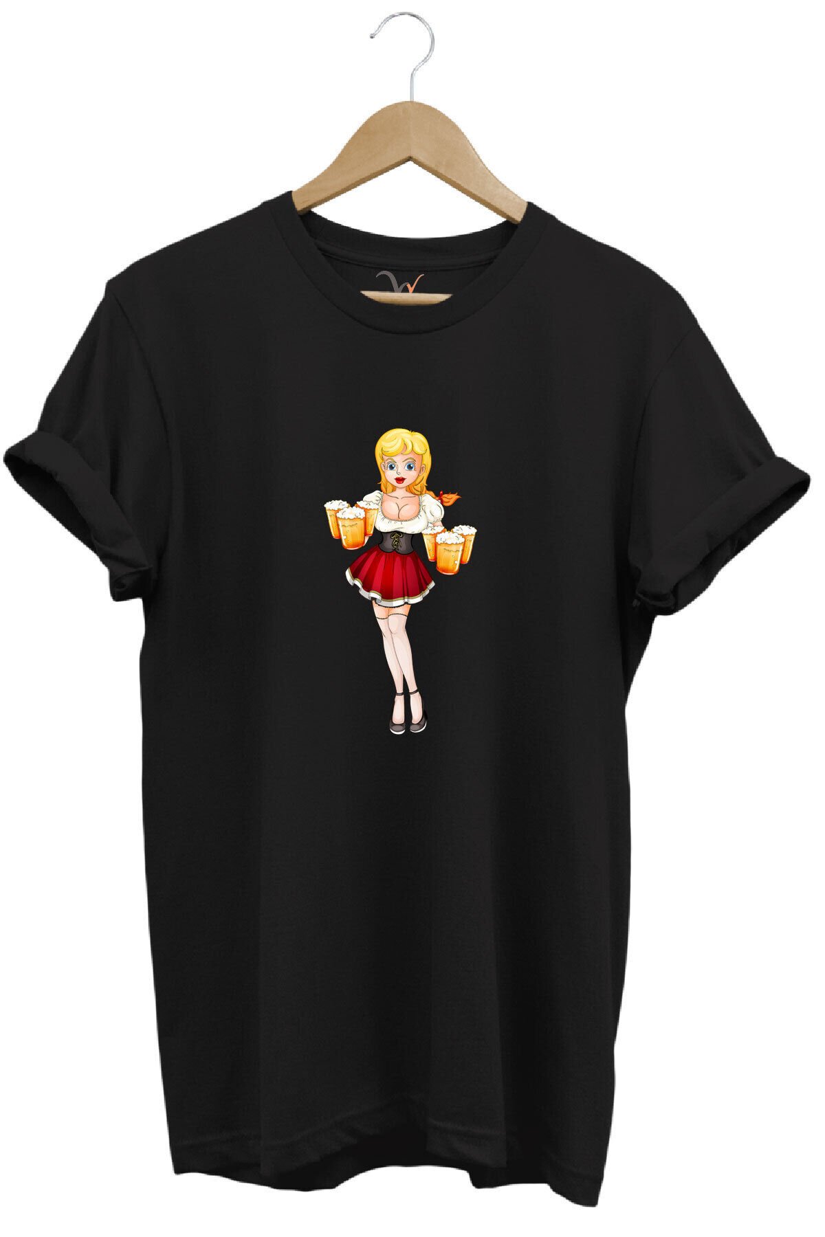 Barmen Kız Baskılı %100 Pamuk Regular Fit Bisiklet Yaka Mavi T-shirt Siyah - 5XL